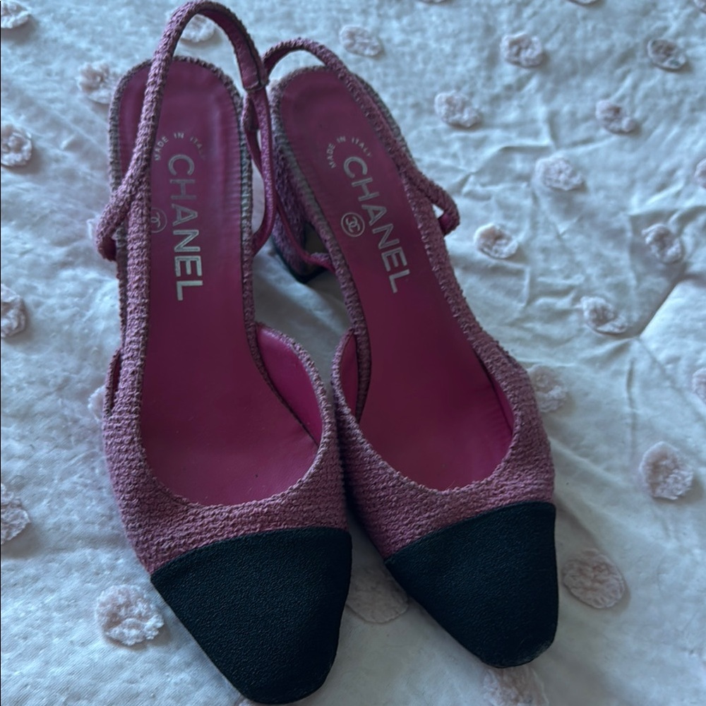 Chanel Pink and Black Women's Slingback Shoes